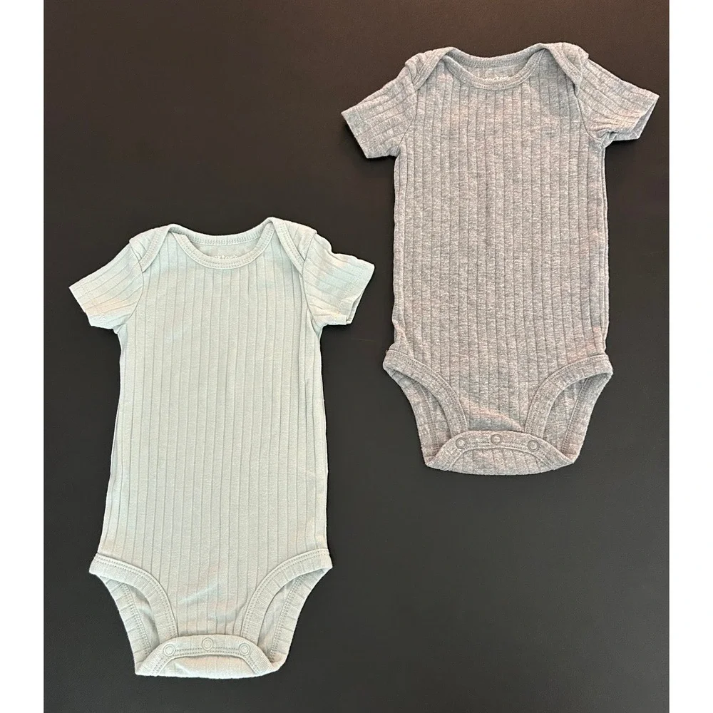 Carters Child of Mine Baby Bodysuit 2ct Mint Gray Ribbed 3-6 Months 1350